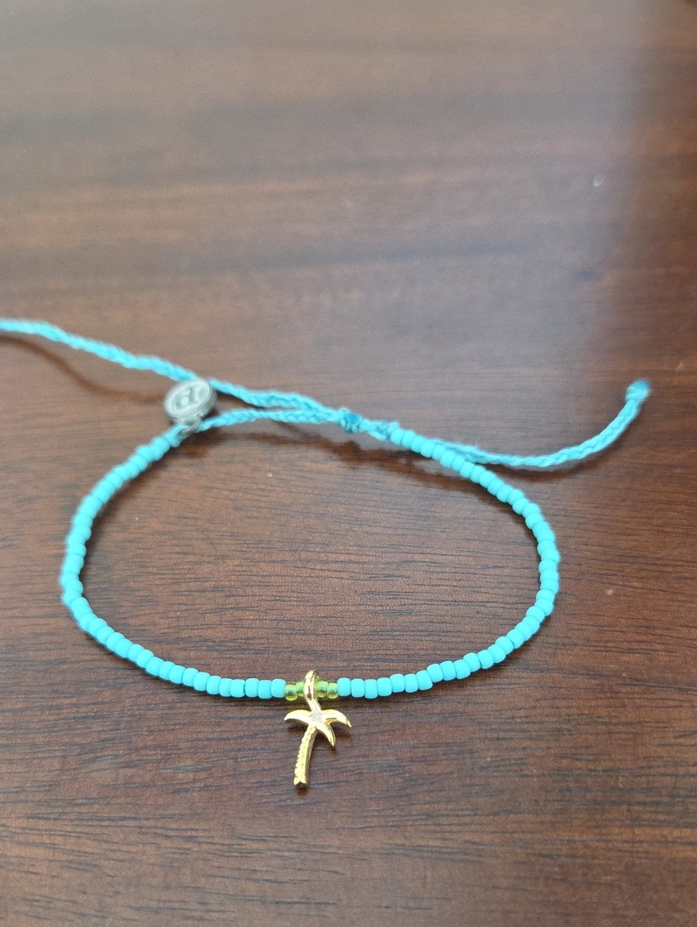 Turquoise Beaded Bracelet with Gold Palm Charm